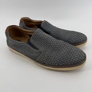 J&M Mens 12M Slip On Loafers Woven Leather Grey Sheepskin‎ Comfort Shoes